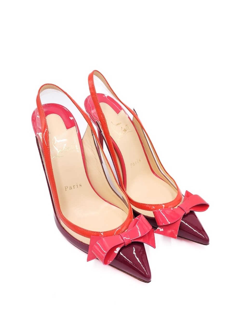 Christian Louboutin Patent Leather PVC Pink Bow Slingback Heels 36